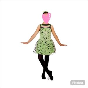 Curtain Call green black polka dots tulle layer dress leotard tap dance sz CXL
